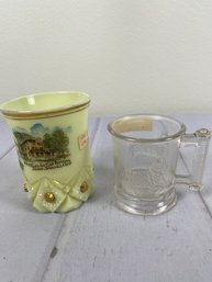 Early American Pressed Glass Custard Cup & Antique Tea Or Punch Cup, Idaho Springs