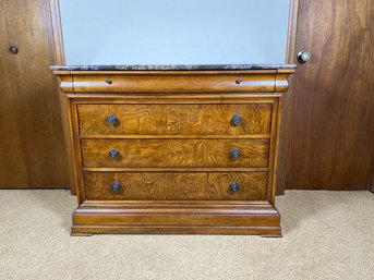 Beautiful 4-drawer Chest By Ethan Allen, Marble Top, Burled Wood, Jewelry Drawer