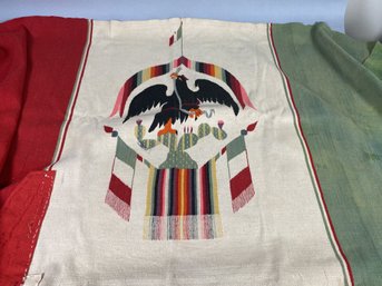 Vintage Mexico Serape Saltillo Woven Blanket Or Shawl With Eagle, Snake And Cactus