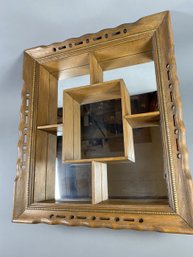 Wonderful Vintage Wooden Wall Shelf Or Curio Cabinet With Background Mirror