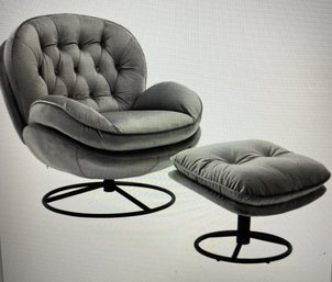 New In The Box Round Grey Accent Chair With Ottoman