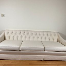 Spectacular Vintage Mid-century Retro White Couch, Diamond-point Upholstery