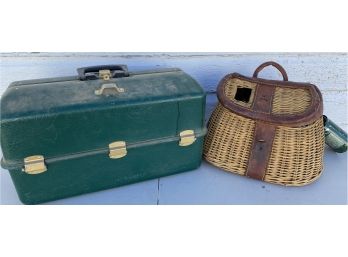Fantastic Fishing Tackle Box Full Of Goodies And A Wicker Fishing Creel