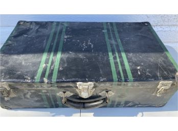 Hard Sided Black & Green Metal Trunk Or Footlocker, Samson Luggage By Shwayder Brothers