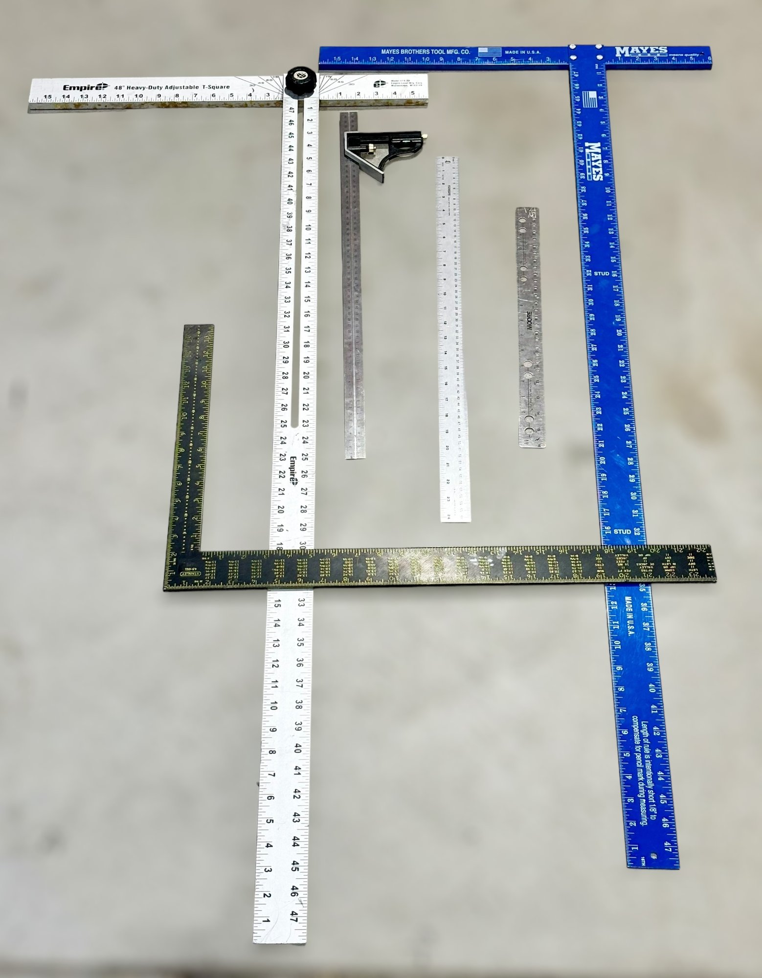 Assortment Of Rulers W/ Drywall T-squares, Right-angle Ruler, L Ruler ...