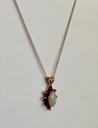 Unique Opal And Ruby Pendent 14k Gold Necklace