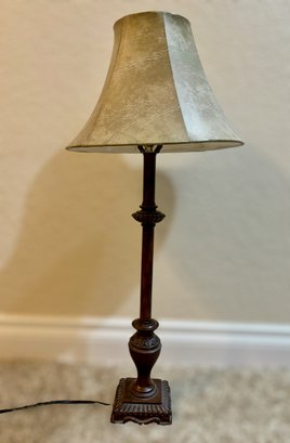 Decorative Bronzed Lamp W/ Stretched Faux Leather Shade