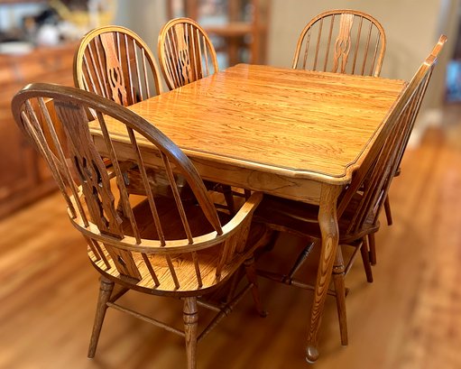 Beautiful Retro Solid Wood Dining Room Table W/ 6 Chairs & Custom Topper