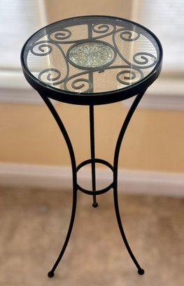 Wrought Iron Plant Stand W/ Embellished Glass Top