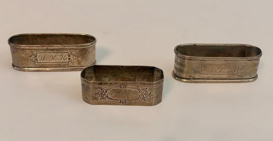 Sterling Silver Embellished Napkin Rings - Set Of 3
