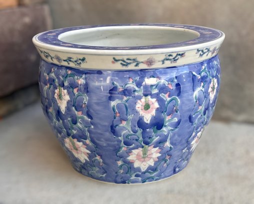 Painted Blue Floral Ceramic Planter