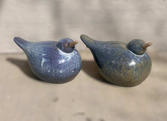 Mid Century Studio Pottery Blue Bird Decor - Set Of 2