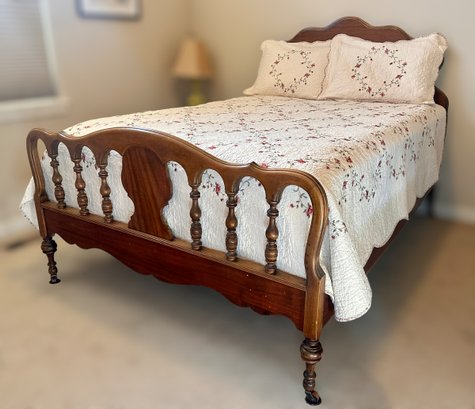 Beautiful Antique Full Wood Bed W/ Mattress, Linens, Tempurpedic Pillows