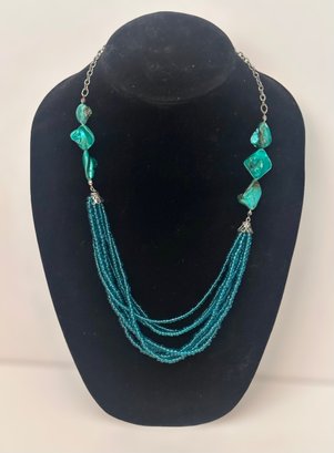 Beautiful Turquoise Beaded Necklace W/ Painted Stones