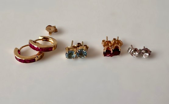 Great Assortment Of 14k Earrings W/ Beautiful Gems