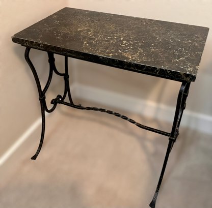 Unique Stone Table Top On Wrought Iron Legs