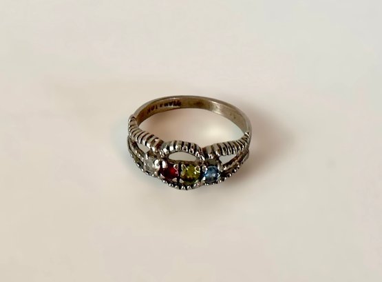 Beautiful 10k White Gold Ring W/ 4 Gemstones Size 7.75