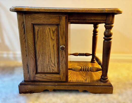 Beautiful Wooden End Table W/ Storage, Partial Glass Top, & Two Doors