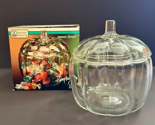 Anchor Hocking Glass Pumpkin Jar W/ Lid