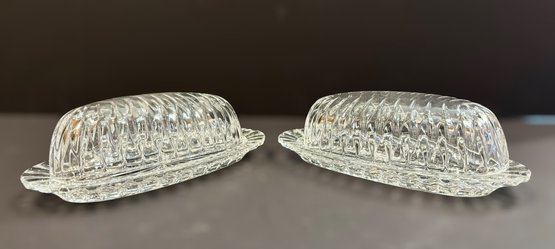 Stunning Mikasa Clear Crystal Butter Dishes W/ Covers - Lot Of 2