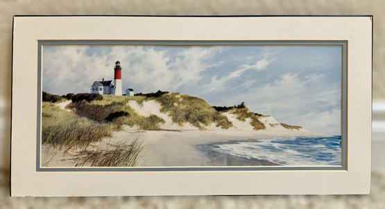 Beautiful Print Of A Lighthouse On A Cliff By An Ocean