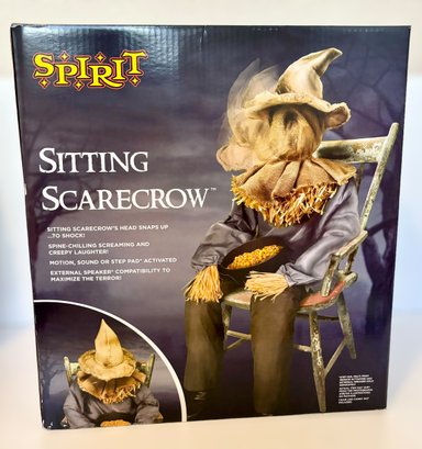 Spooky Sitting Scarecrow Interactive Prop From Spirit Halloween