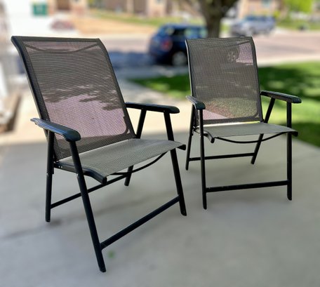 Set Of 2 Outdoor Patio Folding Chairs W/ Fabric Seats & Metal Frames