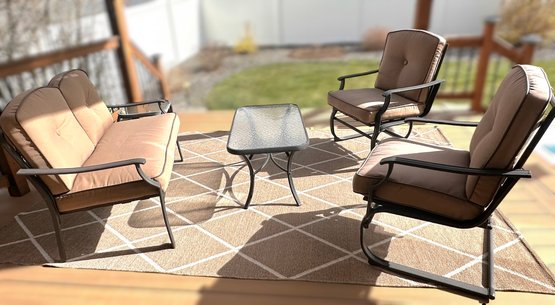 Great Outdoor Patio Set W/ 3 Chairs, Coffee Table, Side Table & Rug