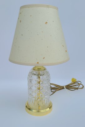 Beautiful Vintage Diamond Pattern Glass Lamp With Gold Tone Trim