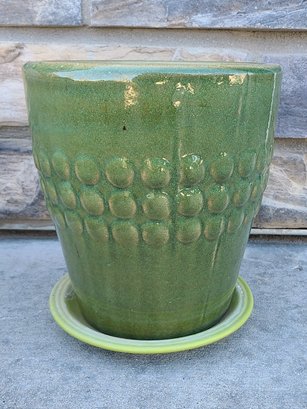 Gorgeous Green Glazed Flower Pot And Saucer