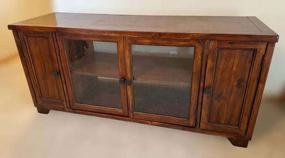 Dark Solid Wood TV Stand With Beautiful Glass Cabinets