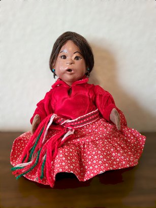 Vintage Native American Ceramic Doll W/ Red Dress