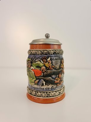 Gorgeous Vintage Ceramic Beer Stein From Western Germany W/ Pewter Lid