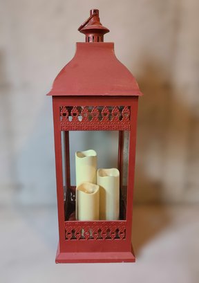 Lovely Shabby Chic Rustic Red Lantern And Artificial Candles