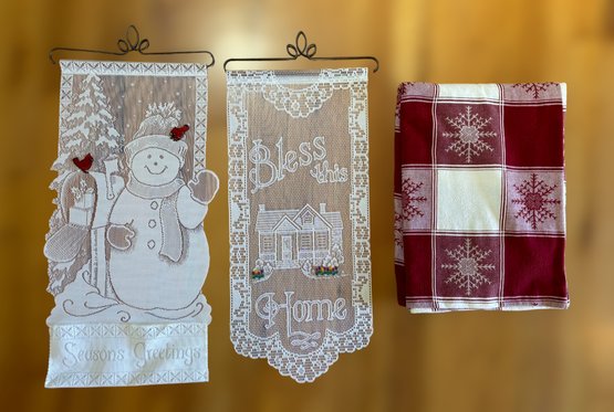 Beautiful Holiday Tablecloth And Lace Wall Hangings