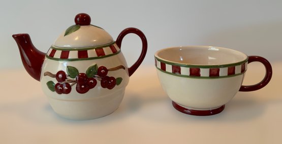 Tender Heart Treasures Cherry 3 Piece Teapot And Jar Set