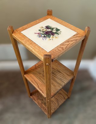 Lovely Floral Pring Side Table With Two Shelve