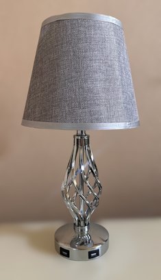 Charming Silver Table Lamp With USB Inputs For Charging Devices 2 Of 2