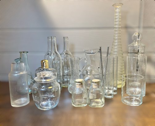 Stunning Bar Glass Collection Featuring A Decanter, Jars, Bottles And Glasses