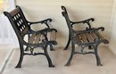 Single Seat Wrought Iron And Wood Bench Chair - Set Of 2