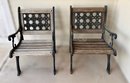 Single Seat Wrought Iron And Wood Bench Chair - Set Of 2