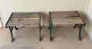 Wrought Iron And Wood Patio Side Tables - Set Of 2