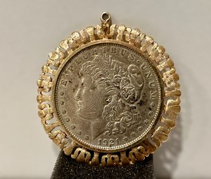 1921 Morgan Silver Dollar Set In Pendant