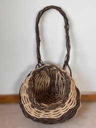 Beautiful Rustic Wicker Floor Basket W/ Long Handle