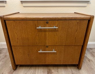 Oak Filing Cabinet W/ Metal Finishings