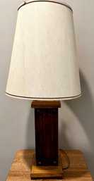 Vintage MCM Wood Base Lamp W/ Cream Lamp Shade