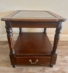 Wood & Glass End Table W/ Metal Finishings 2/2