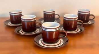 Vintage Brown Espresso Shot Cups And Saucers - Set Of 6