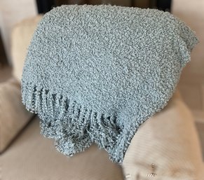 Chunky Knit Sky Blue Throw Blanket With Fringe