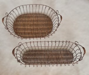 Decorative Metal And Woven Baskets - Set Of 2